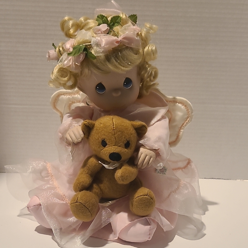 Precious Moments Porcelain Angel Doll with Teddy Bear